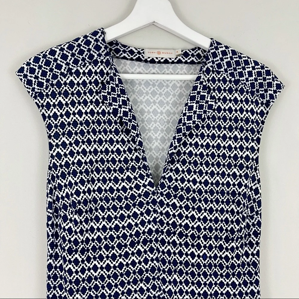 Tory Burch Geometric Print Sleeveless V-neck Dress